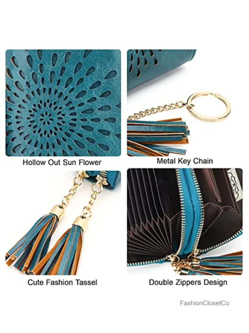 RFID Blocking Zipper Card Case Keychain Small Wallet Faux Leather